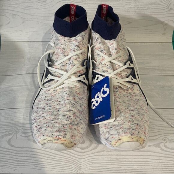 Asics Gel Kayanno Trainer Knit White Navy Blue Red Shoes Mens 13 - Picture 2 of 6